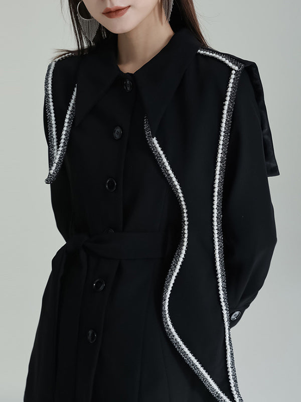 A-Line High Waisted Asymmetric Buttoned Lapel Mini Dresses