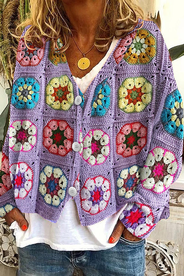 Fun and Chic Long Sleeved Cardigan with Fun Printed Buttons