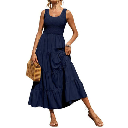 Solid Color Sleeveless Sling Swing Maxi Dress for Women