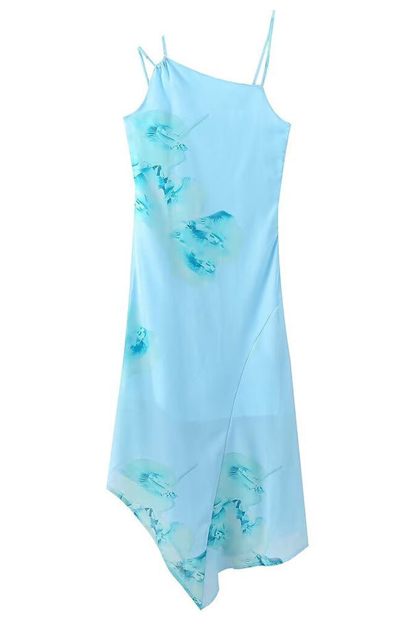 Floral Print Irregular Hem Open Back Strap Maxi Dress