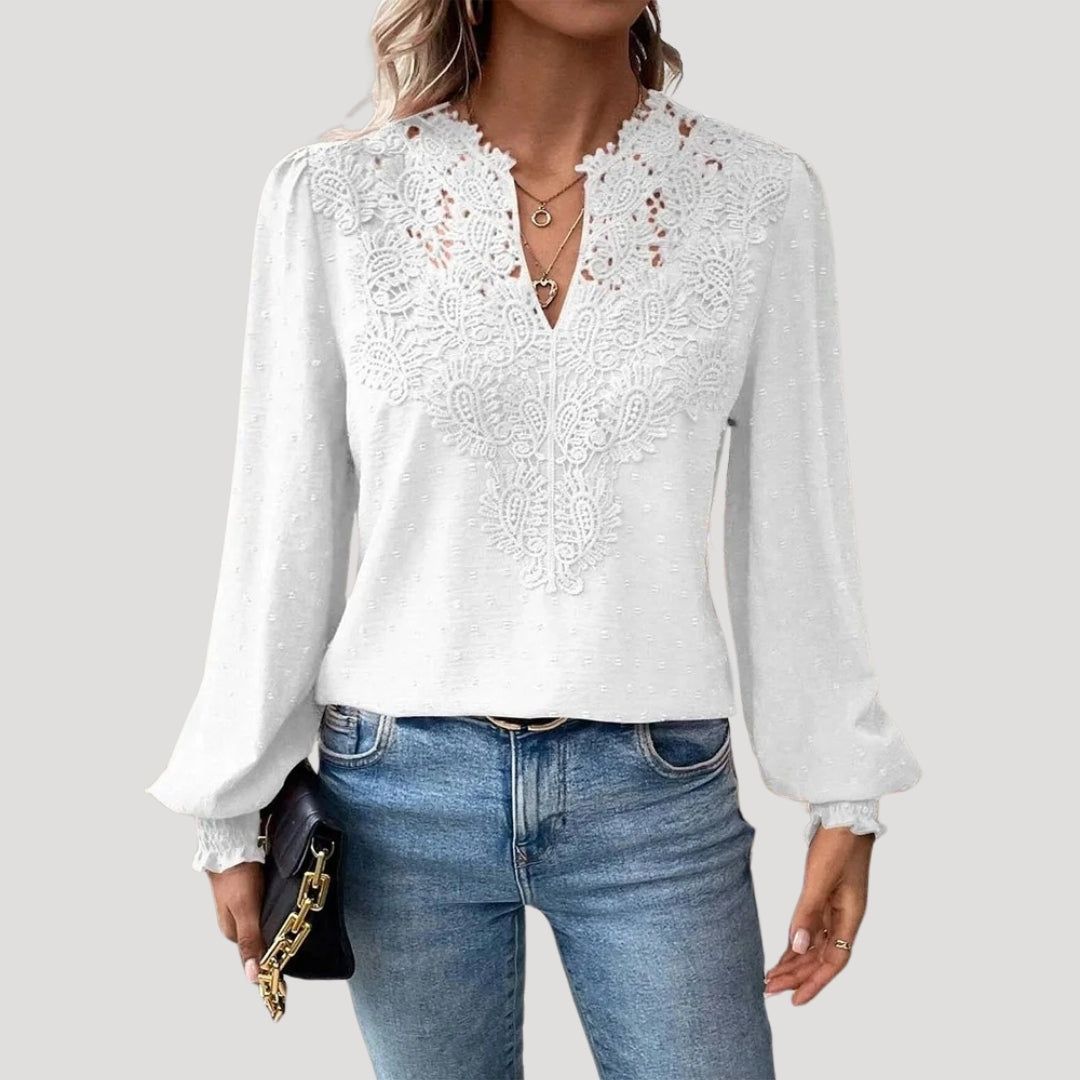 | Lace Long Sleeve Embroidered Blouse Top