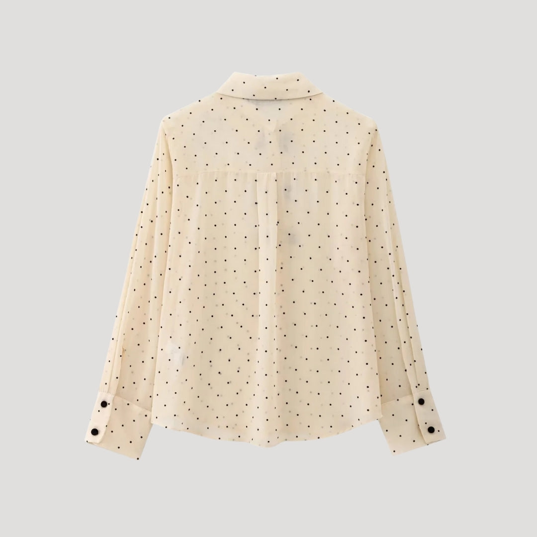 | Polka Dot Bow Tie Blouse – Long Sleeve Chiffon Shirt