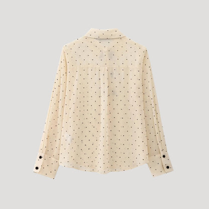 | Polka Dot Bow Tie Blouse – Long Sleeve Chiffon Shirt