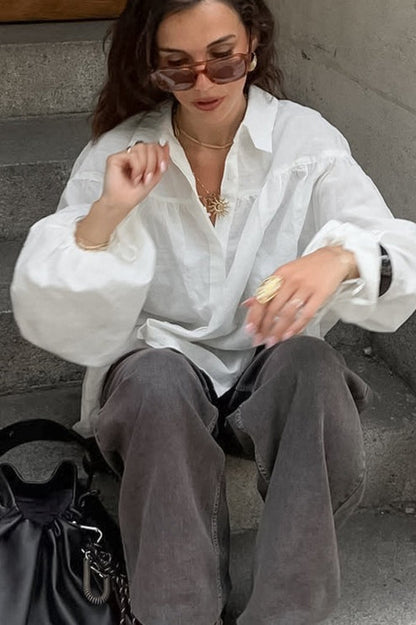 White Lantern Sleeve Blouse