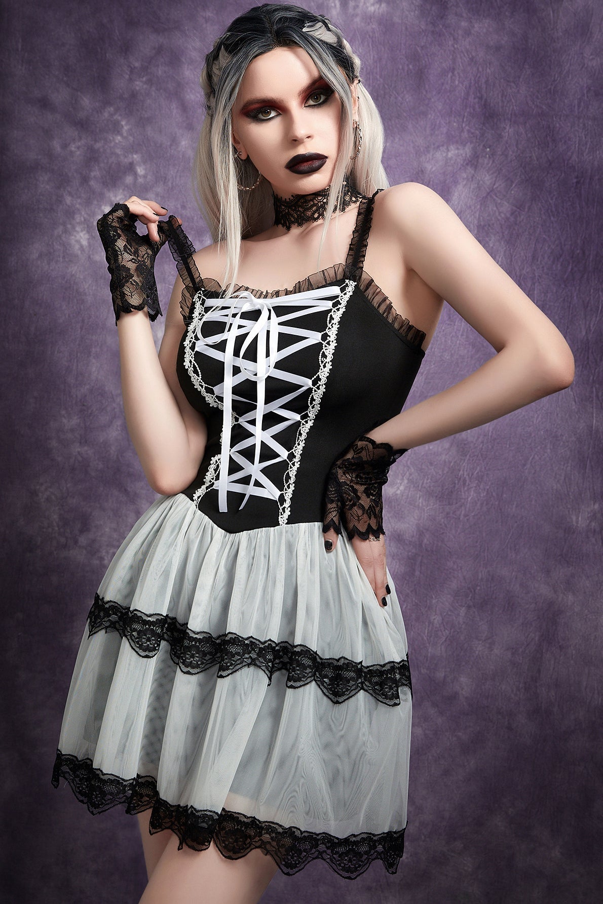 White Lace Gothic Dress