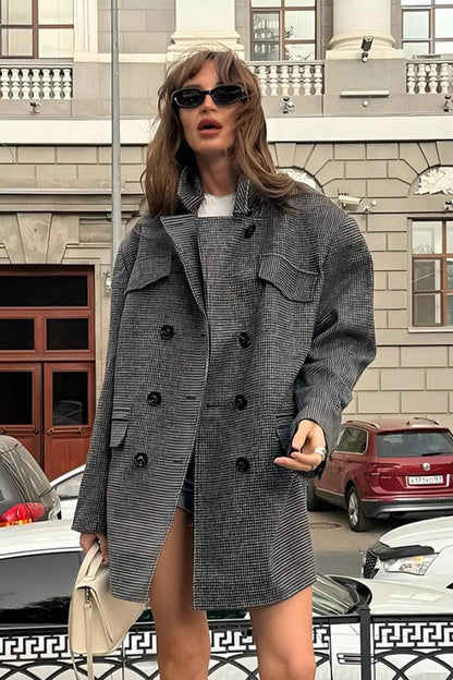 Houndstooth Double Breasted Coat
