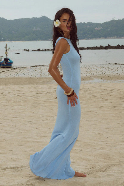 | Shiny Sleeveless Backless Maxi Dress