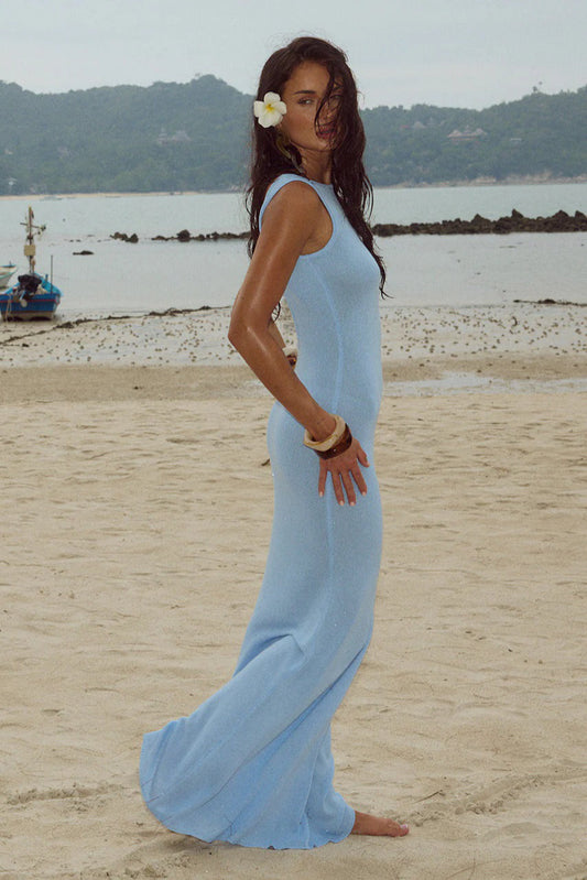| Shiny Sleeveless Backless Maxi Dress