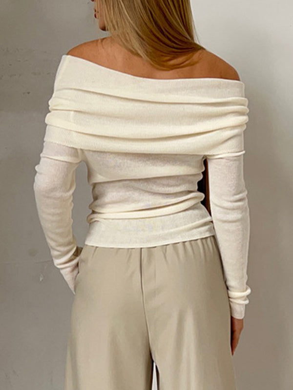 Solid Off Shoulder Slim Sweater