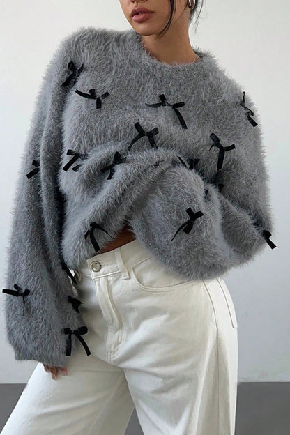 Mohair Bow Pullover Loose Blouse