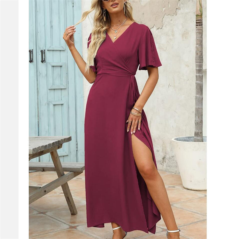 Elegant Bohemian V-Neck Slit Maxi Dress for All Occasions