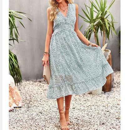 Floral Print V-Neck Sleeveless Maxi Dress in Various Colors