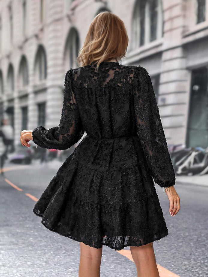 Floral Dress Midi Dress Long Sleeves Jewel Neck Classic Sash Medium Fall