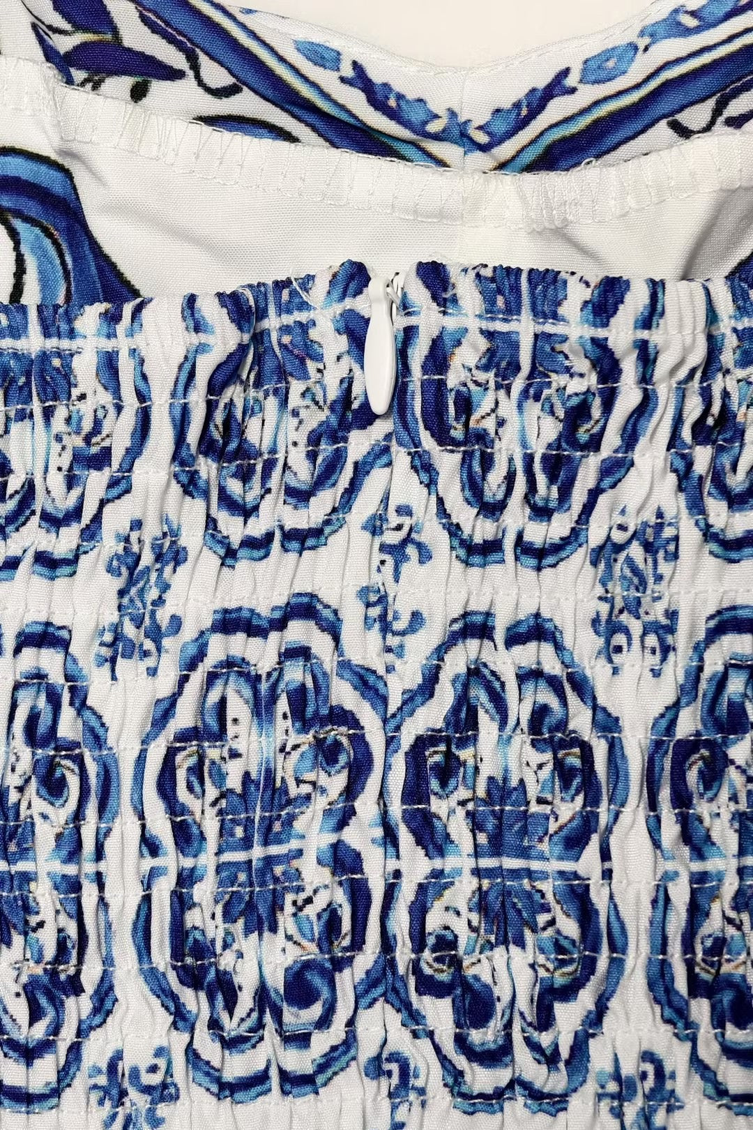 Mediterranean Print Sweetheart Neck Tiered Flounce Hem Maxi Dress
