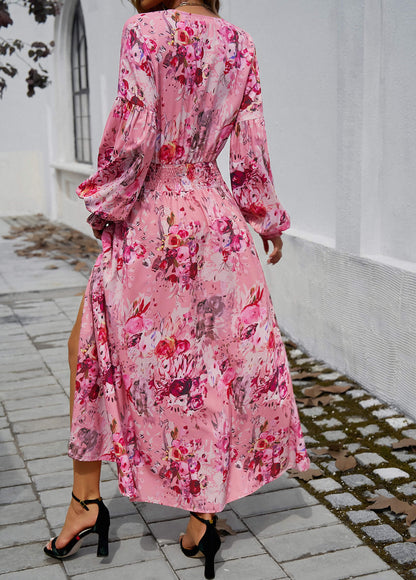 Lisette V-Neck Floral Print Tiered Maxi Dress - Pink
