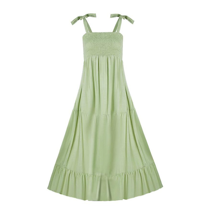 Sleeveless Sling Large Swing Maxi Dress in Black Green Orange