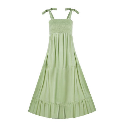 Sleeveless Sling Large Swing Maxi Dress in Black Green Orange