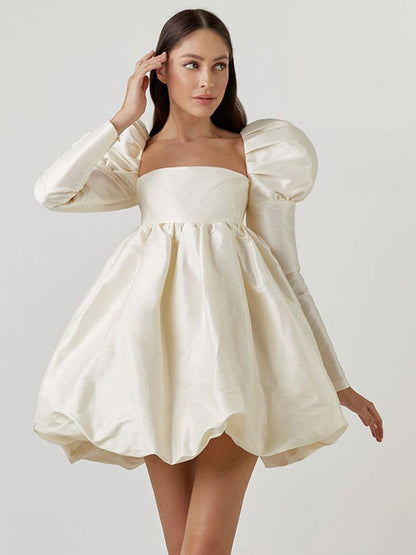 Birthday Mini Dresses Ecru White Long Sleeves Short Dress