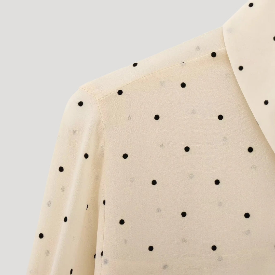 | Polka Dot Bow Tie Blouse – Long Sleeve Chiffon Shirt