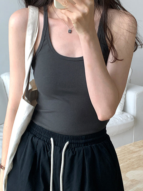 Plain High Elastic Slim Fit Cami Top