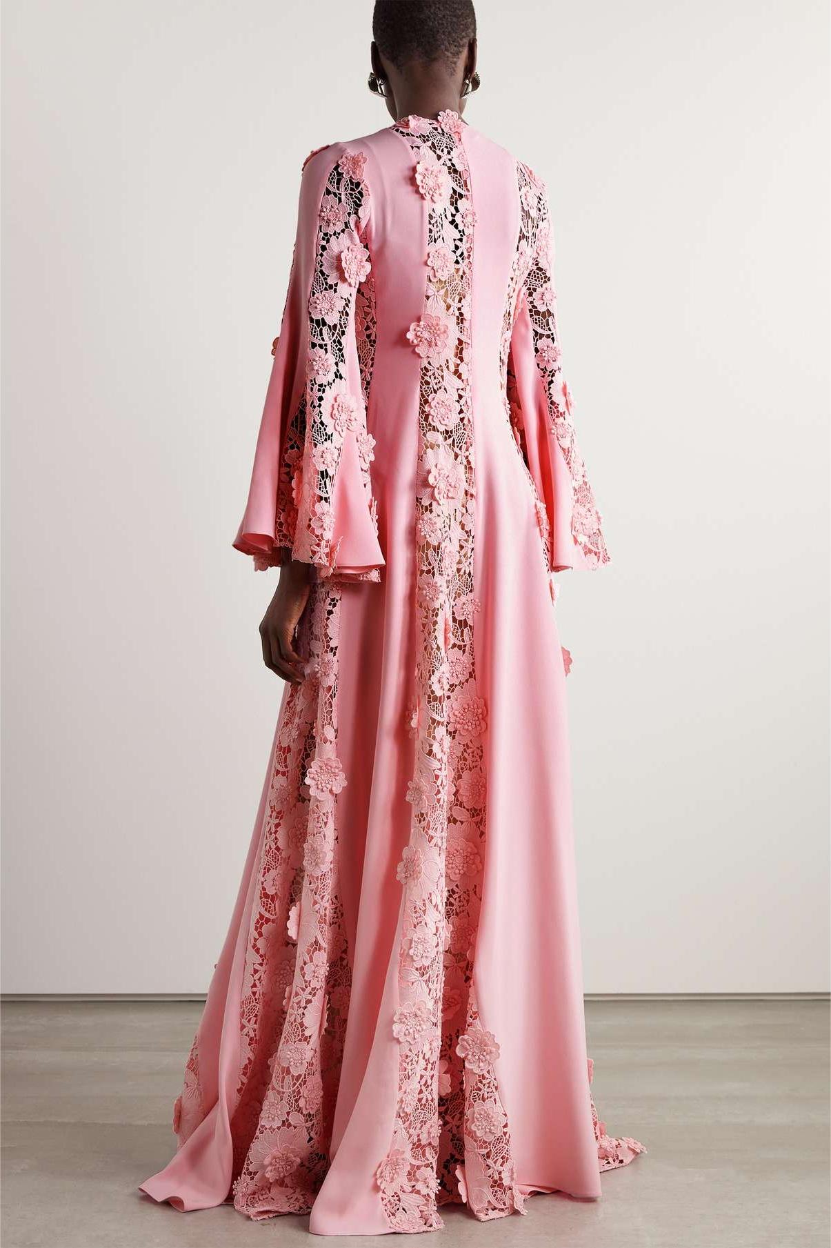 Embroidered Ball Sleeve Solid Maxi Dress