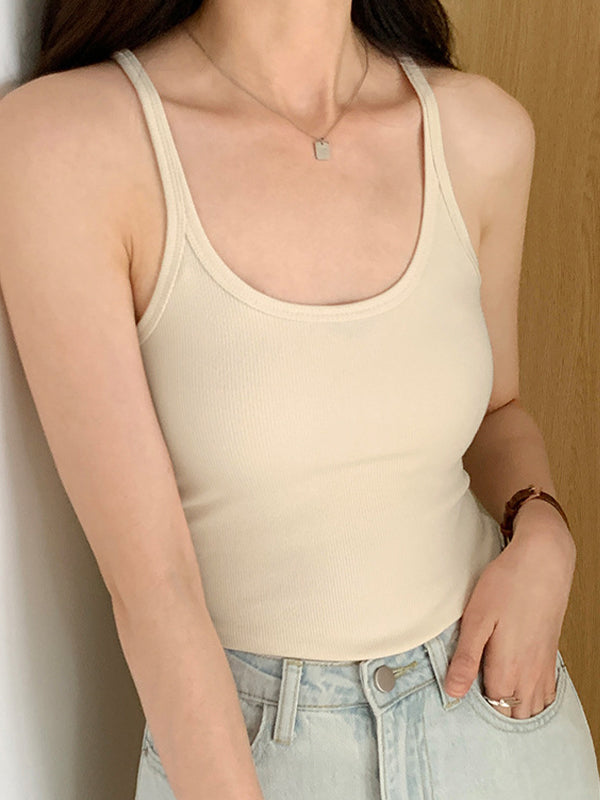 Plain High Elastic Slim Fit Cami Top
