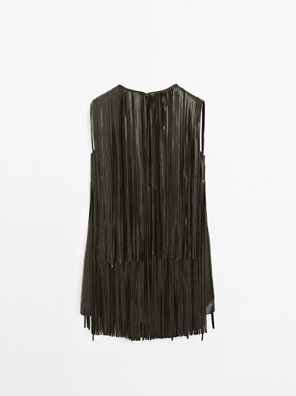Tassel Design Mini Dress（Belt Not Included）