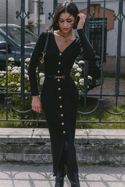 Slim Knit Long Sleeve Midi Dress