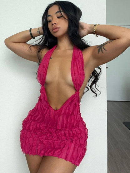 Club Dress For Women Rose V-Neck Sleeveless Sexy Mini Dress