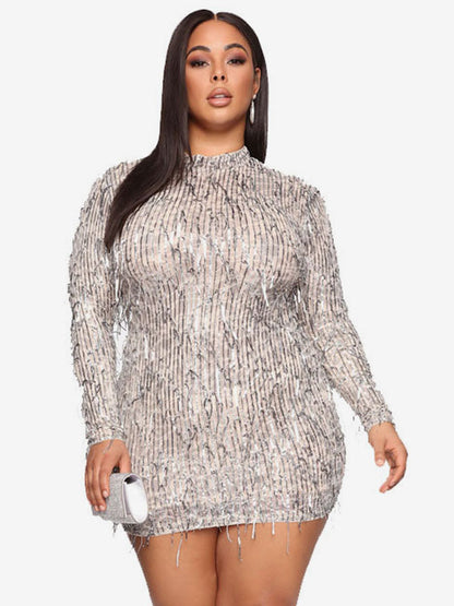 Fringe Dresses Jewel Neck Sequins Birthday Party Mini Dress