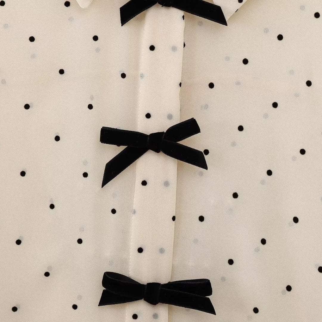 | Polka Dot Bow Tie Blouse – Long Sleeve Chiffon Shirt