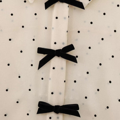 | Polka Dot Bow Tie Blouse – Long Sleeve Chiffon Shirt