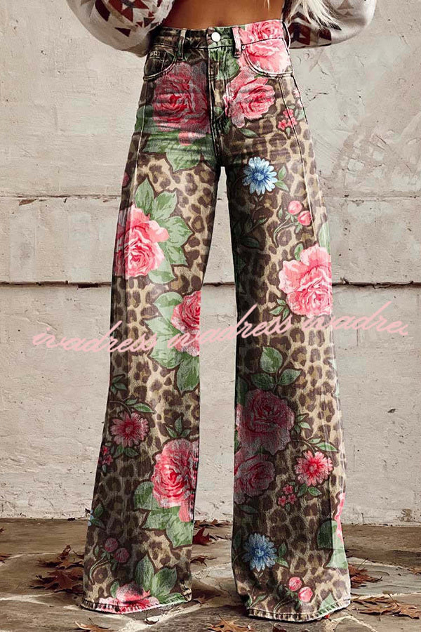Beautiful Unique Print Button Pocket Wide Leg Pants