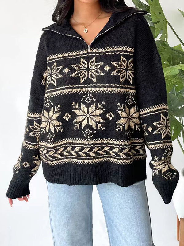 Vintage Jacquard Half Zip Sweater
