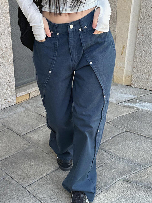 The Rivet Design Is Irregular And Loose Cargo Jeans