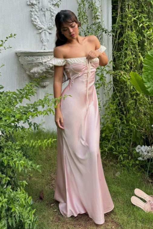 | Satin Strapless Tie Slim Maxi Dress