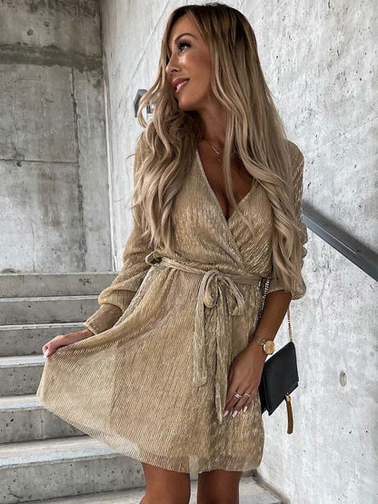 Birthday Sexy V-Neck Long Sleeves Midi Dress