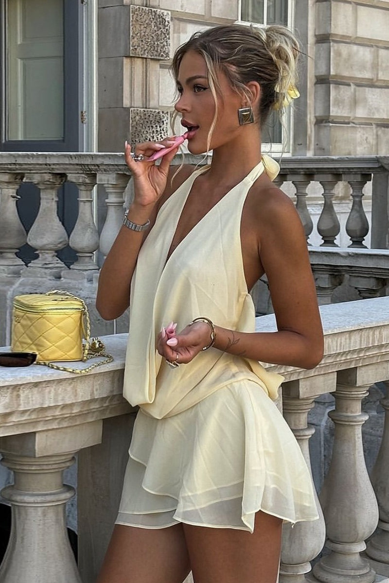 Backless Halter Tie Draped Neck Mini Dress