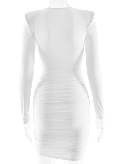 Modern Ruched Mini Dress With Deep V Neck For Women 2026