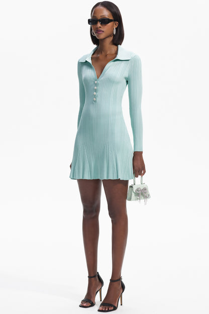 Knit Solid Long Sleeve Rhinestone Bottom Mini Dress