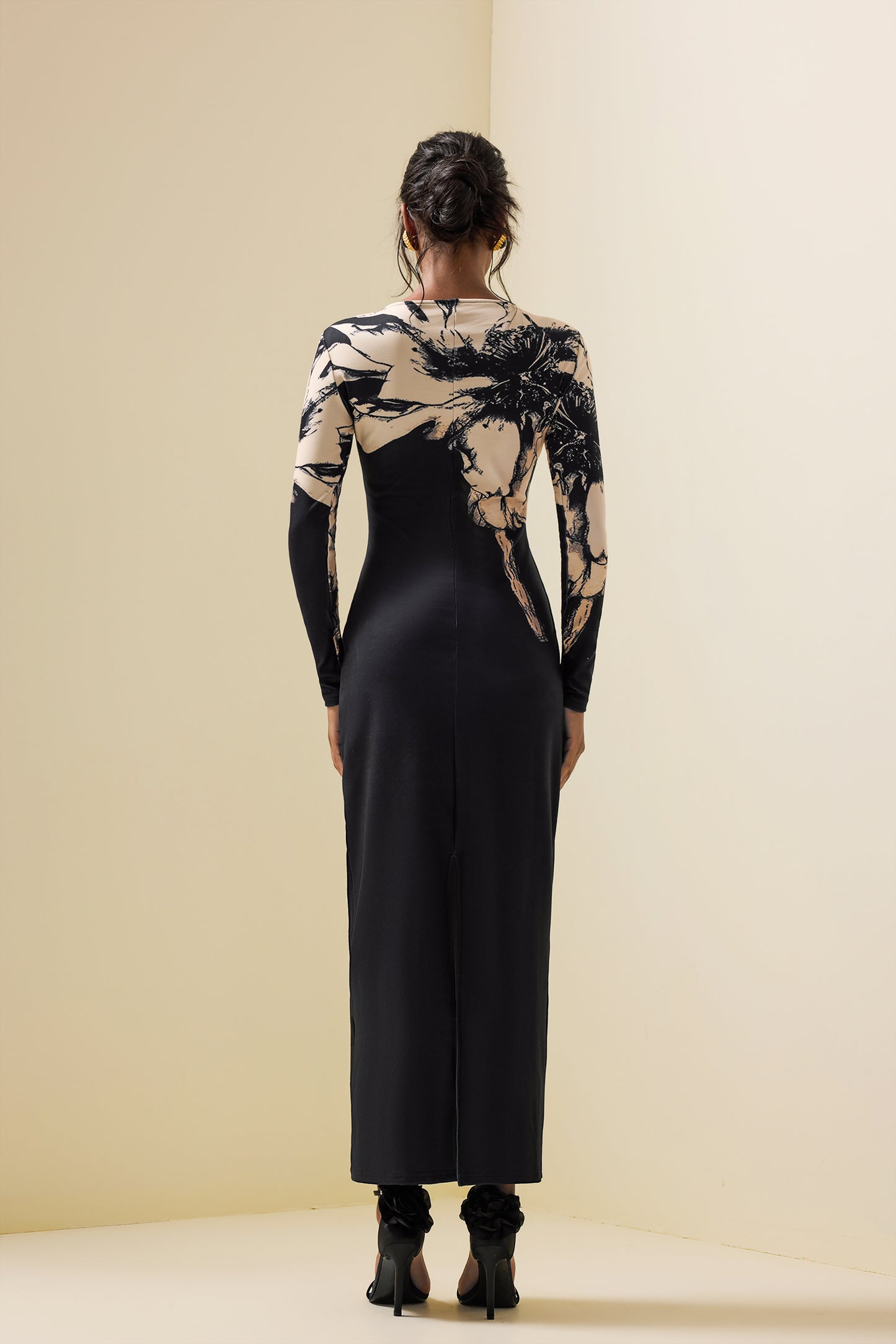 Floral Boat Neck Long Sleeve Midi Dress