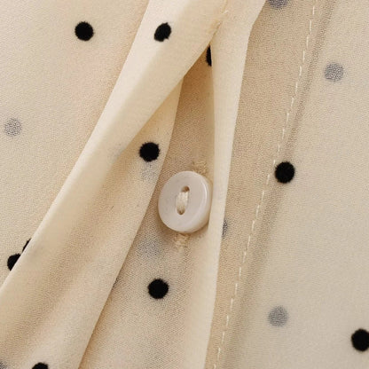| Polka Dot Bow Tie Blouse – Long Sleeve Chiffon Shirt