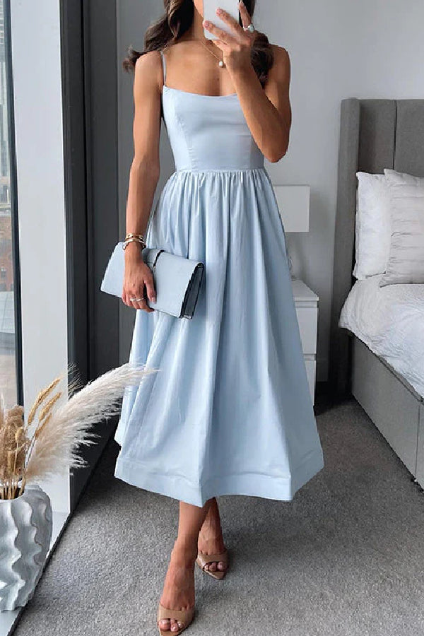 Spaghetti Strap Waisted A-line Midi Dress