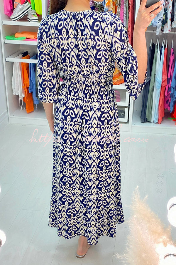 Fairytale Song Bohemian Print Stretch Frill Sleeve Loose Maxi Dress