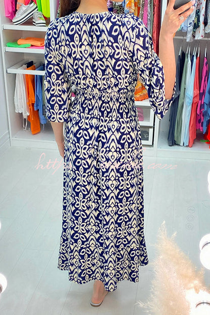 Fairytale Song Bohemian Print Stretch Frill Sleeve Loose Maxi Dress