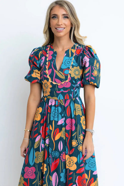 charming green retro floral maxi dress
