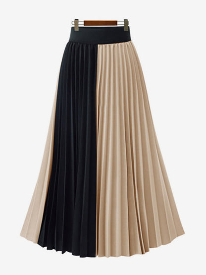Retro Pleated Skirt Two-One With Elastic Waist Fall Winter Midi Dress