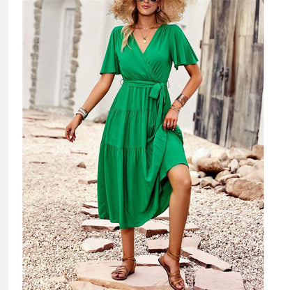 Solid Color High Waisted V-Neck Maxi Dress for All Occasions