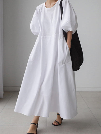 Original Bishop Sleeve Solid Color Midi Dress