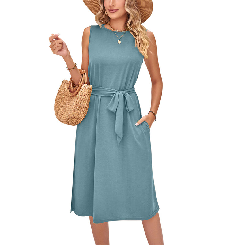 Solid Color Sleeveless Midi Dress in Multiple Colors